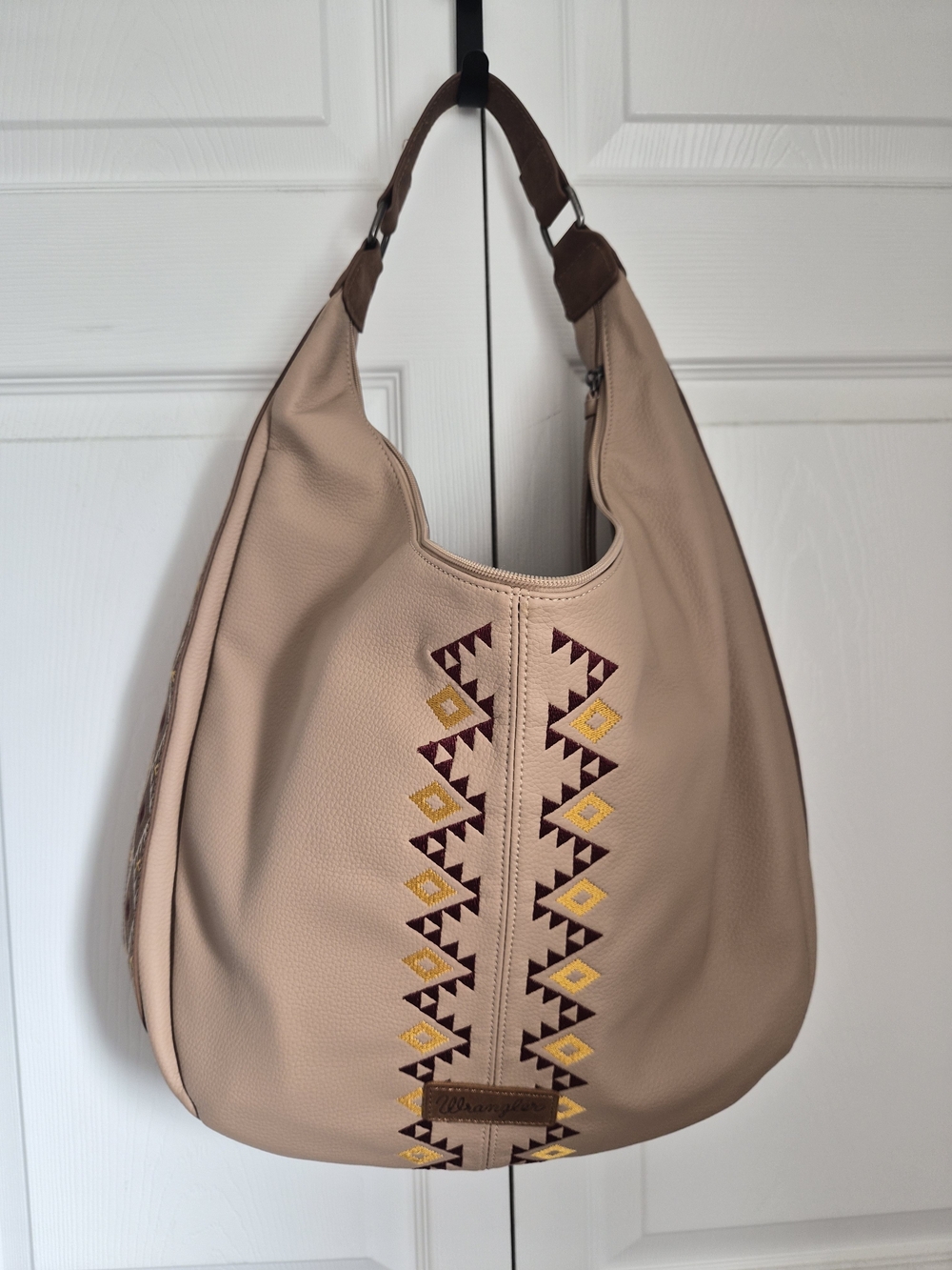 Wrangler Taupe Hobo Bag with Yellow & Burgundy Embroidery